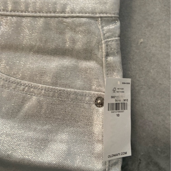 NWT Old Navy Size 10 Silver Shine Metallic Zip Stretch Denim A Line Mini Skirt - Picture 8 of 12